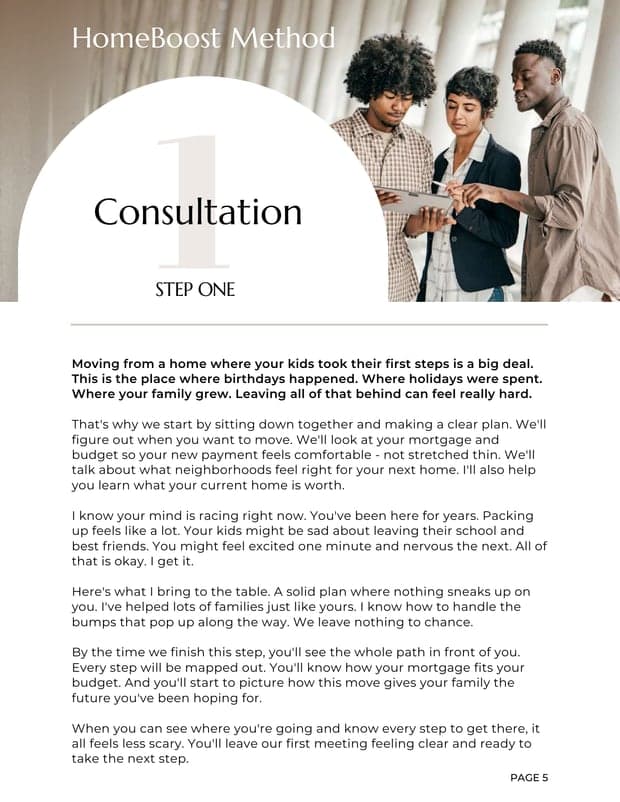 Page 5 of the HomeBoost Method Guide: Step one — the consultation